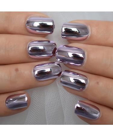 24pcs Metallic Chrome Short Length Press On Nails - Purple Solid Color Salon Manicure | High Shine Mirror Fake Nail Set - Round Tip Acrylic Nails - L5941-1 - Buy Online on SooperMarket.com