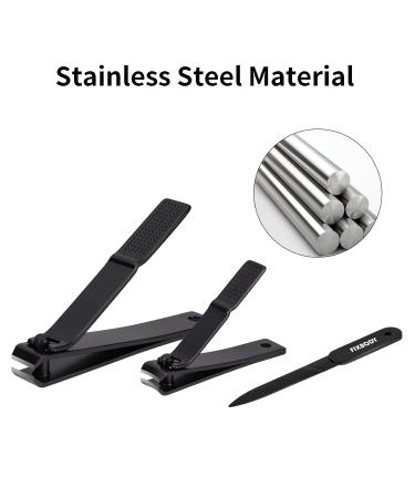 FIXBODY Black Stainless Steel Nail Clipper Set with Nail File - Sharp Fingernail & Toenail Clippers in Leather Case - Perfect Gift for Men and Women (Set of 3) - Buy Online on SooperMarket.com