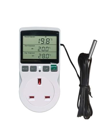 Digital Temperature Controller Thermostat Heating and Cooling Mode Outlet Socket with 1.7m Sensor for Carboy Homebrew Fermenter Greenhouse Terrarium 230V 13A 2900W UK