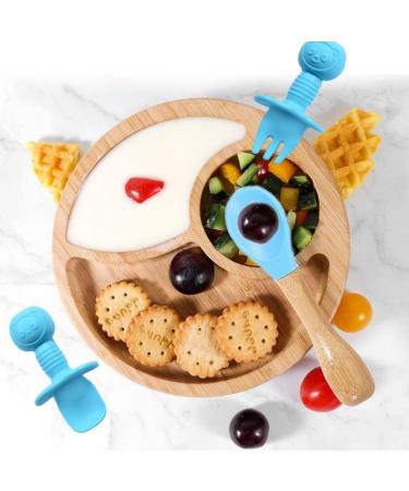 7 Star Bamboo Baby Weaning Set | Suction Bowl, Plate, Spoon & Fork | Non-Slip | Blue - Buy Online on SooperMarket.com