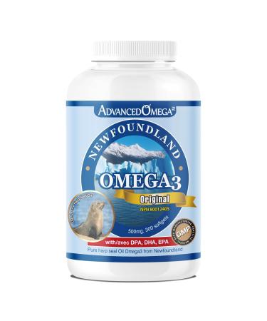 ADVANCED OMEGA Seal Oil 500mg (300 Softgels) Canadian Newfoundland Harp Seal Omega-3 Supplement Non-GMO Gluten-free Soy-free and Dairy-free Made in Canada