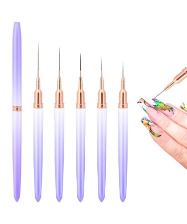 Nail Art Liner Brushes 5Pcs 4/8/12/20/25mm Painting Nail Art Brush Set Nail Dotting Drawing Tool Nail Art Design Brush Detail Brush for Long Lines Thin Details Fine Drawing(Purple)
