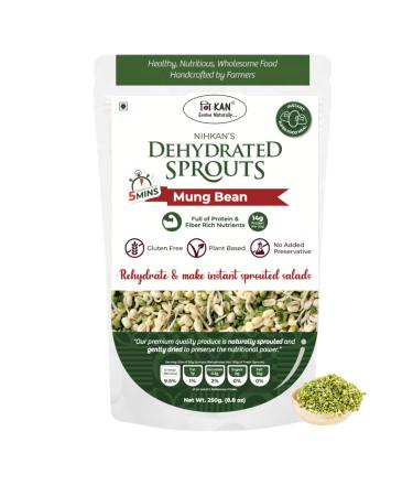 NIHKAN Dehydrated Sprouts - Mung Bean (Green Gram) - Instant ready Sprouted Seeds | SuperFood meal - 28g high protein per 100g | Gluten free & Vegan | 100% Natural - 250 g (Rehydrates into 750 g)