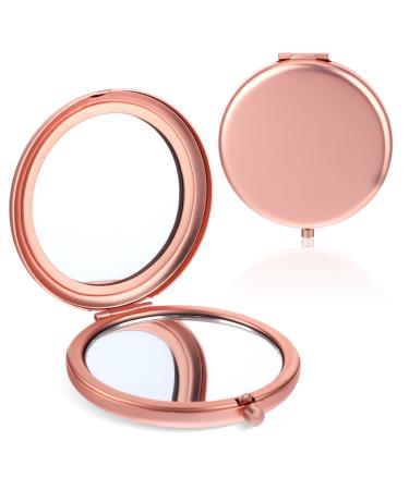 YUXIANLB Compact Mirror for Purse Double-Sided 1X/2X Magnifying Metal Travel Makeup Mirrors Portable Folding Mini Pocket Makeup Mirror for Purse Handbag (Round Rose Gold) Pink