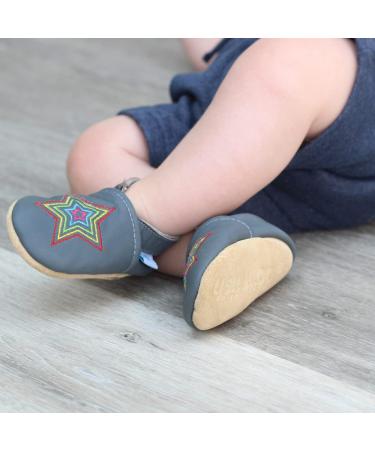 Dotty Fish Soft Leather Baby Shoes | Toddler Boys Non-Slip Suede Soles | Grey Rainbow Star 0-6 Months - 4-5 Years - Buy Online on SooperMarket.com