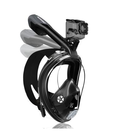ORSEN Full Face Snorkel Mask, Snorkeling Gear for Adults & Kids with CO Quick Discharge System, Anti-Fog Snorkel Mask, 180 Panoramic View, Snorkel Set for Adults & Kids with Detachable Camera Mount Black-grey Large