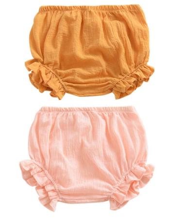 AYIYO Unisex Toddler Diaper Cover - Newborn Baby Girls Boys Kids Linen Bloomer Shorts 2Pcs 12-24 Months Yellow+pink