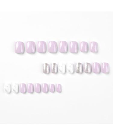 Wearing short purple and white contrasting color stun nail patches sparkling pink nail products nail patches fake nails Jp2606 - Buy Online on SooperMarket.com