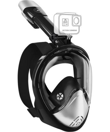 Platinum Arowana Full Face Snorkel Mask - Snorkeling Gear for Adults and Kids Black/Silver Large-X-Large