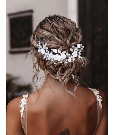 IYOU Flower Bridal Hair Vine Silver Pearl Bride Headband Leaf Wedding Headpiece Communion Prom Hair Accessories for Women and Girls - Buy Online on SooperMarket.com