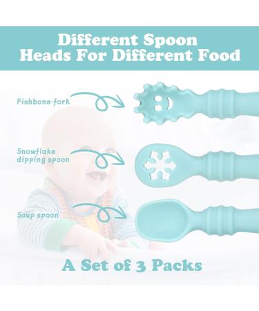 Vicloon Baby Fork and Spoon Set - Silicone Self Feeding Utensil for Infant Toddler - Easy Grip Toddler Cutlery Kit - Blue - Buy Online on SooperMarket.com
