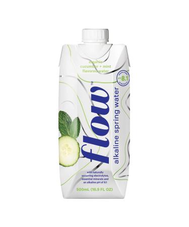 Flow Alkaline Spring Water - Cucumber and Mint Flavored Naturally Alkaline Water With Electrolytes And Essential Minerals - Eco-Friendly Pack, BPA-Free, Non-GMO. 12 Pack of 16.9 FL Bottles Cucumber Mint
