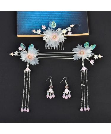 OSALADI 1 Set Hairpin Earring Set Flower Tassel Hairpins Dangle Earrings Flower Pearl Side Comb Dangle Rhinestone Earrings Floral Headpiece Flower Tassel Hair Fork Sweet China Miss Alloy - Buy Online on SooperMarket.com