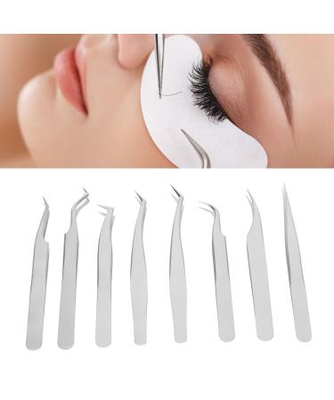 8-Part Stainless Steel Eyelash Extension Tweezers Set - Fine Lace Silver Tweezers for Perfect Eyelash Application - Buy Online on SooperMarket.com
