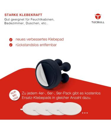 Tecbull Funny Hooks - Self-Adhesive Toothbrush & Razor Holder | No Drilling 6x Black/Gray/White + Replacement Pads - Buy Online on SooperMarket.com