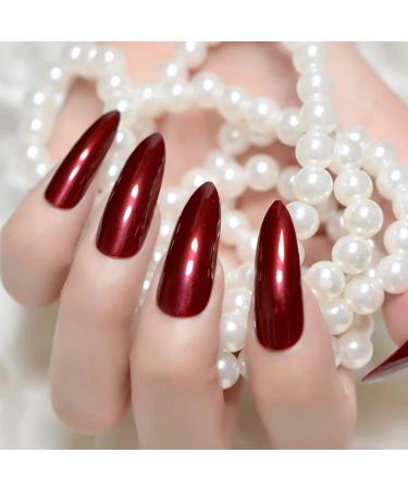UrtjSDG Extra Long Sharp Stiletto Artificial Nails - Claret Red Lace Press-On Nail Tips for Salon Quality Art & Party Wear - Buy Online on SooperMarket.com