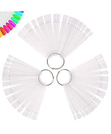 150 Pcs Clear Nail Swatch Sticks with Ring, Fan Shape Nail Art Polish Display Tips, False Nail Sample Sticks, Nail Practice Color Display, Transparent Polish Board for Nail