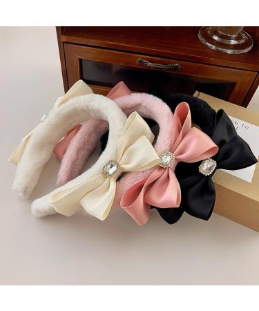 JSGHGDF Sweet Ballet Bowknot Plush Headband for Women Girls Furry Princess Hair Hoop Elegant Hair Styling Tool Pink - Buy Online on SooperMarket.com