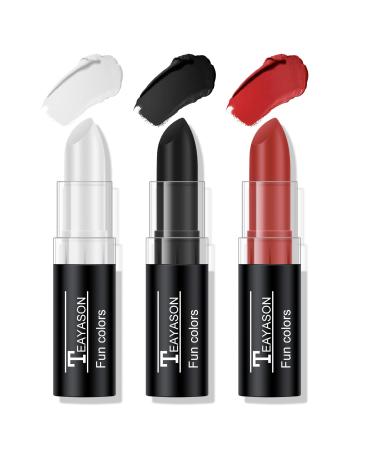 FREEORR 3 Colors Face Clown Makeup Kit  Eye Black Baseball Sticks Face Paint for Baseball/Football/Halloween/Costume Parties Accessories Vampire/Witch/Clown Makeup Cream Face& Body Paint Easy to Blend-White/Black/Red A-3...