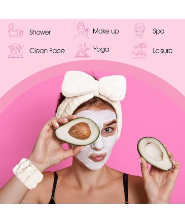 WLLHYF 3 Piece Spa Headband and Wristband Set for Women - White | Elastic Hair and Makeup Headbands to Prevent Spills - Buy Online on SooperMarket.com