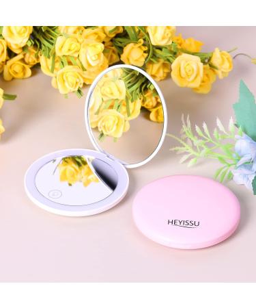 HEYISSU LED Compact Mirror 10X Magnifying Travel Makeup Mirror with Light - Pink 3.5 inch Pocket Purse Handbag Mirror - Buy Online on SooperMarket.com