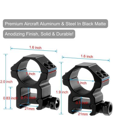 LONSEL 1'' Scope Rings: High & Medium Profile 1 Inch Mount Rings for Picatinny Rail - 2 Pack - Buy Online on SooperMarket.com