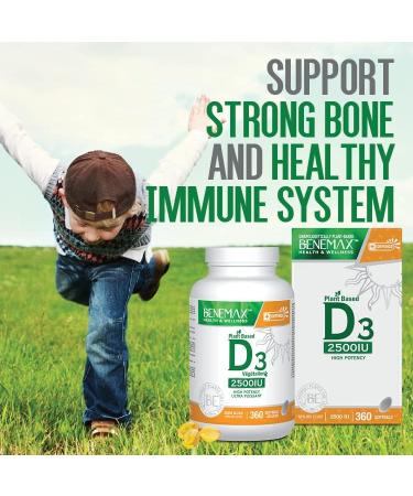Benemax Vitamin D3 2500 IU For Healthy Bones Teeth and Helps Prevent Vitamin D Deficiency Plant Based & Vegan 360 Day Supply - Buy Online on SooperMarket.com
