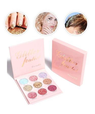 Yeweian 9 Colors Glitter Eyeshadow Palette - Diamond Shimmer High Pigmentation | Waterproof & Long-Lasting Makeup Palette - 03 - Buy Online on SooperMarket.com