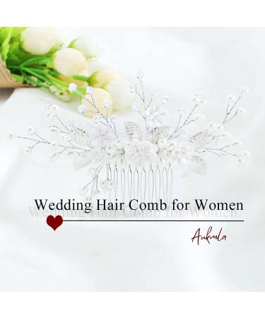 Aukmla Silver Pearl Flower Bride Wedding Hair Comb - Bridal Leaf Headpiece for Women & Girls - Buy Online on SooperMarket.com