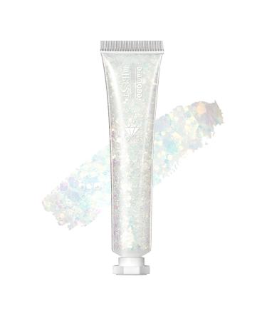 DELISOUL Body Glitter Gel Mermaid Sequins Chunky Face Glitter Liquid Shimmery Face Glitter Makeup for Face Body Hair Nail Quick-Drying Long-Lasting for Rave Festival Prom Music Party Stage Makeup 01 White