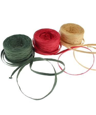CREATRILL 3 Rolls Red Green Kraft 1/4 by 492 Feet Raffia Ribbon/String 164Feet Each Roll Packing Paper Twine for Christmas