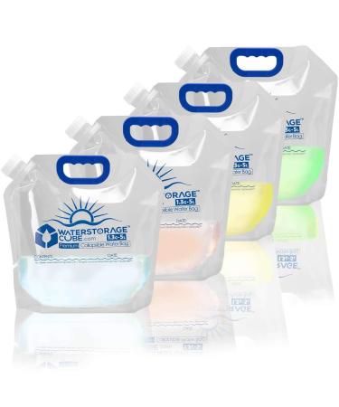 WaterStorageCube Premium Collapsible Water Container Bag BPA Free Food Grade Clear Plastic Storage Jug for Camping Hiking Backpack Emergency No-Leak Freezable Foldable Water Bottle 1.3/2.6 Gallon 1.3 Gallon/5L 1.3 Gal 4-pack