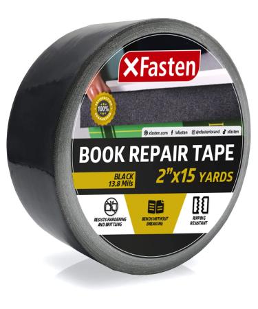 XFasten Book Binding Repair Tape, Black, 2-Inch by 15-Yard, Cloth Library Book Hinging Repair Tape, Acid Free and Archival Safe