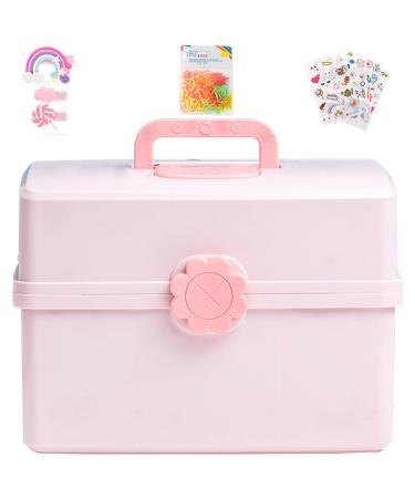 Hair Accessories Organiser Hair Clip Storage Hair Clip Organiser 3-Layer Box for Hair Accessories Storage 180 Unfold Kids Jewellery Box with Handle and DIY Stickers for Hairbands Hair Ties Clips