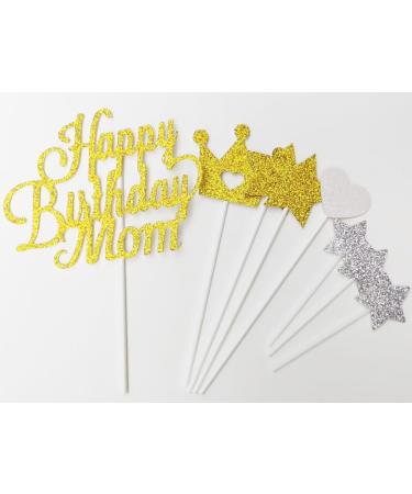 AILEXI Glitter Cake Toppers - Happy Birthday Mom Gold set