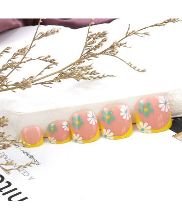 White Rose Coffin Fake Toe Nails - Exquisite Daisy Designs | 24Pcs Stick-on Toenails with Glue for Women - Buy Online on SooperMarket.com