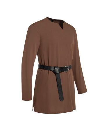 Rumaozia Men Middle Ages Tunic Cotton Tunic with border for men Viking Shirt Men's Adlige Tunika Viking Aristocrat Ritter Warrior Halloween Cosplay Cosplay without Belt S coffee