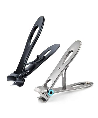 OUHUAN 2x Set Thick Toenail & Fingernail Cutter with Wide Opening Stainless Steel Silver & Black