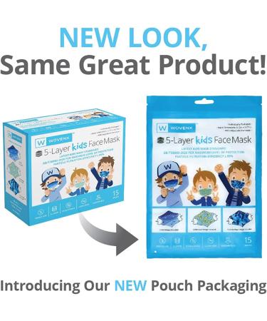Wovenx FDA Registered 5 Ply Disposable Kids Face Mask 15 Pack - Adjustable Earloops - Individually Sealed Boys Masks - Buy Online on SooperMarket.com