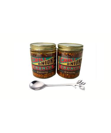 Trader Joes Chili Onion Crunch, Pack of 2, with foliage serving spoon