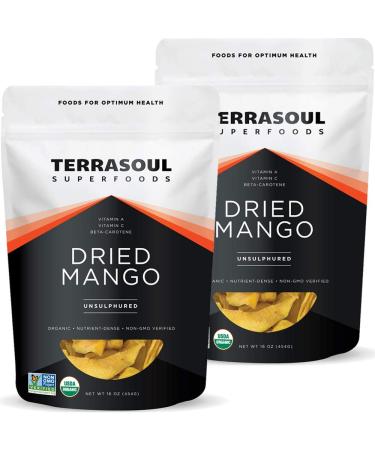 Terrasoul Superfoods Organic Dried Mango Slices 2 Lbs (2 Pack) - Naturally Sweet & Tart  No-Added Sugar  Healthy Prebiotic