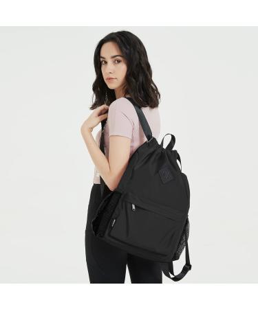 WANDF Drawstring Backpack Sports Gym Bag with Shoes Compartment - Water-Resistant Cinch String Backpack for Men and Women (Large Black) - Buy Online on SooperMarket.com
