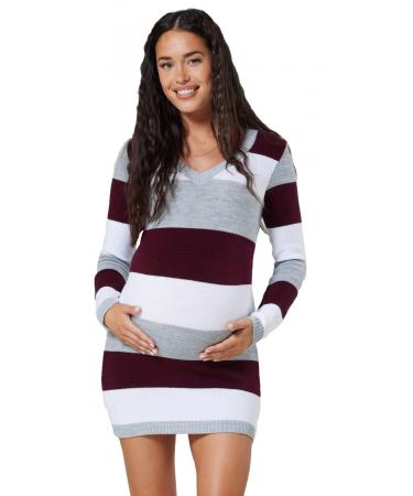 HAPPY MAMA Women's Maternity Stretch Knit Colour Block Jumper Dress Stripes 405p 16-18 Crimson