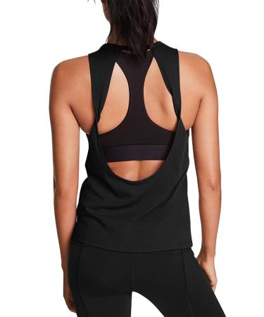 Mippo Workout Tops for Women Open Back Yoga Shirts Tank Tops Athletic Tops Gym Workout Clothes Large Black