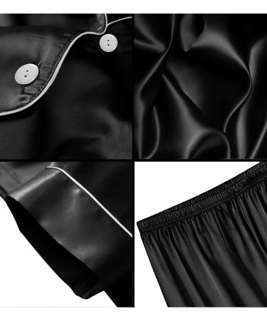 SWOMOG Kids Silk Pyjamas Set | Short Sleeve Satin PJs for Boys & Girls | Button-Down Silky Nightwear for Children & Teens | Black, Ages 8-9 - Buy Online on SooperMarket.com