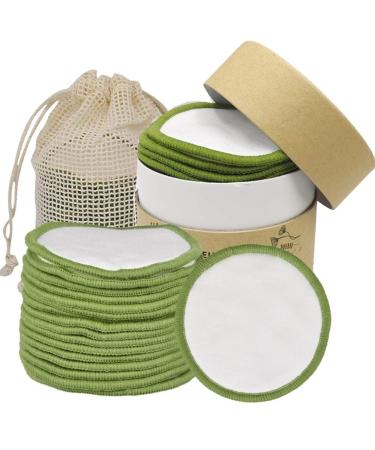Tumnea Sliming pads washable and reusable Sweeping pads cotton pads make -up pads made of bamboo cleaning pads with cotton laundry bag and storage box - 20 pieces White + Green 20 Pieces