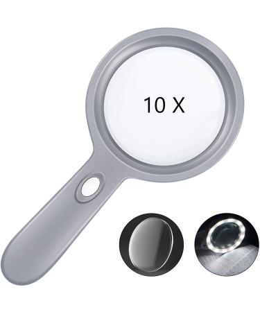 Magnifying Glass with Light-10X Hand held Large Reading Magnifying Glasses with 12 LED Illuminated Light for Seniors Macular Degeneration Inspection Coins Stamps (deepgary)
