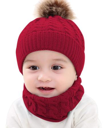 Yinuoday 2PCS Toddler Baby Knit Hat Scarf Set - Winter Warm Beanie Cap with Circle Loop Scarf Neckwarmer in Red - Buy Online on SooperMarket.com