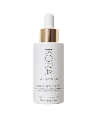 KORA Organics Silky Sun Drops SPF 30 Mineral Sunscreen Serum Skin Barrier Repair Certified Organic Cruelty Free 1.01 oz