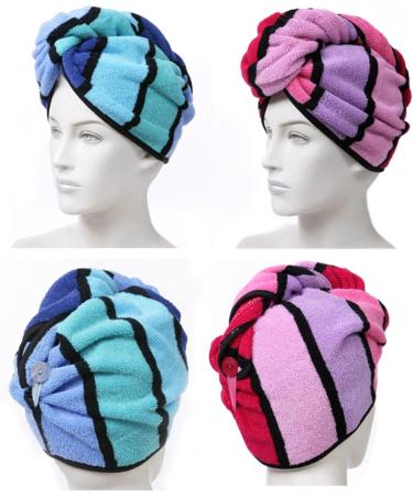 Anller 2 Pack 100% Cotton Hair Towel Wrap for Women - Red & Blue | Hair Drying Towel with Button | Dry Hair Hat Shower Head Towel - Buy Online on SooperMarket.com